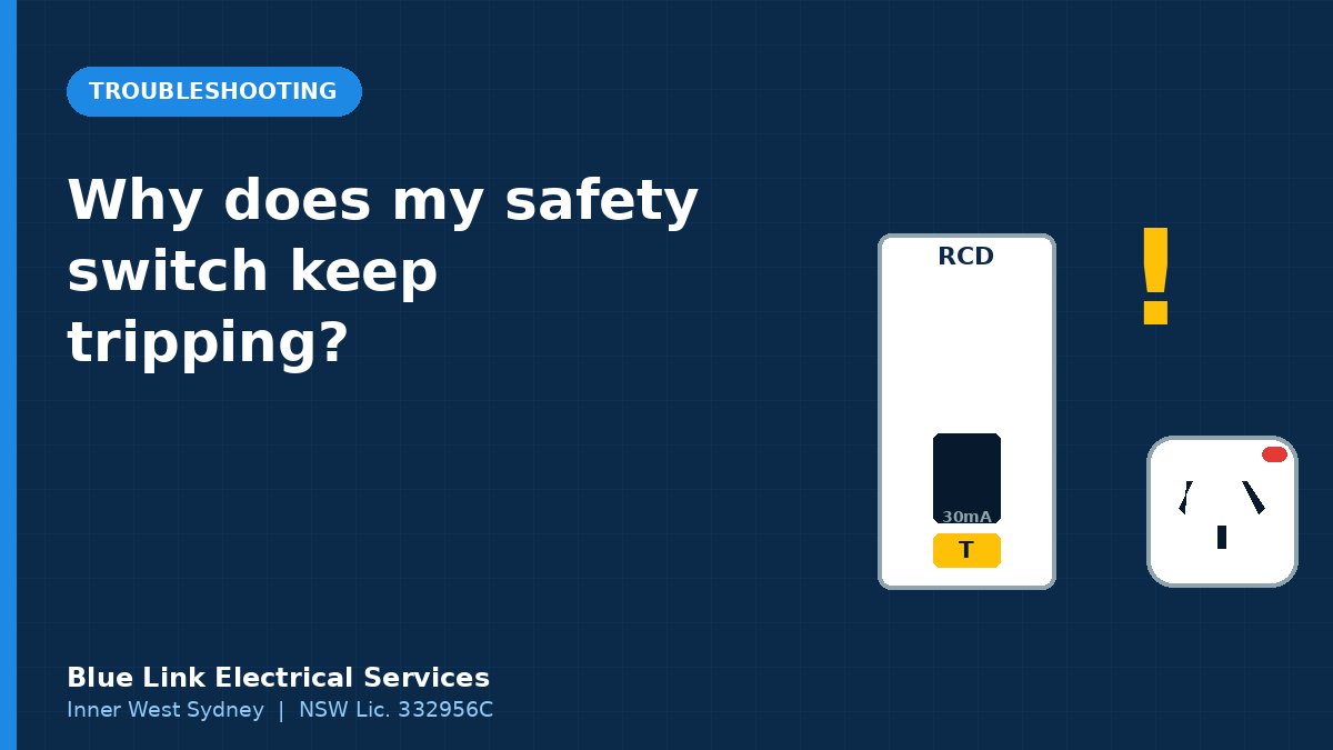 Illustration of a tripped RCD safety switch next to a power point